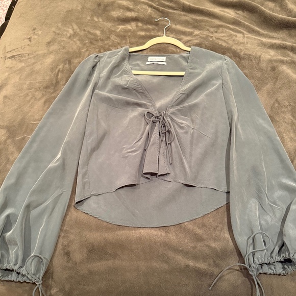 Urban Outfitters Slate Blue Tie-Front Blouse - Picture 1 of 5